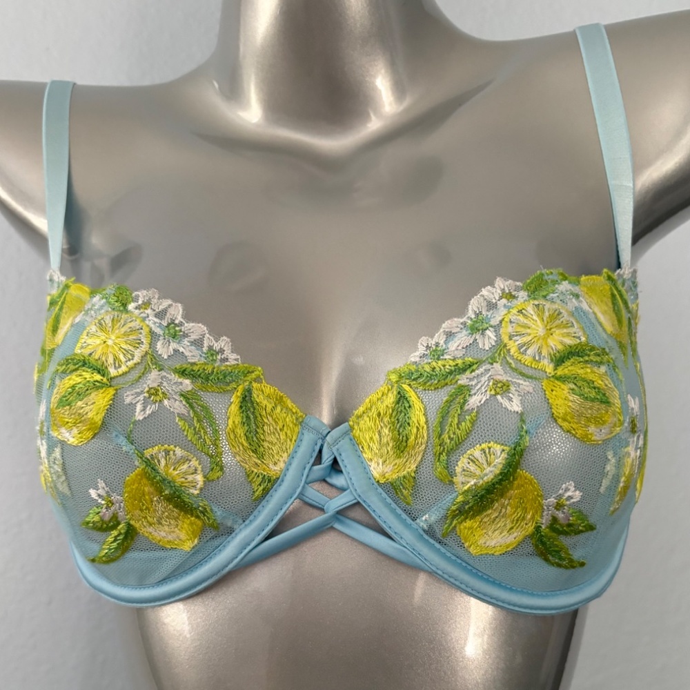 Victorias Secret Nwt Dream Angels Blue w/ Lemons Unlined Uplift Sling Bra